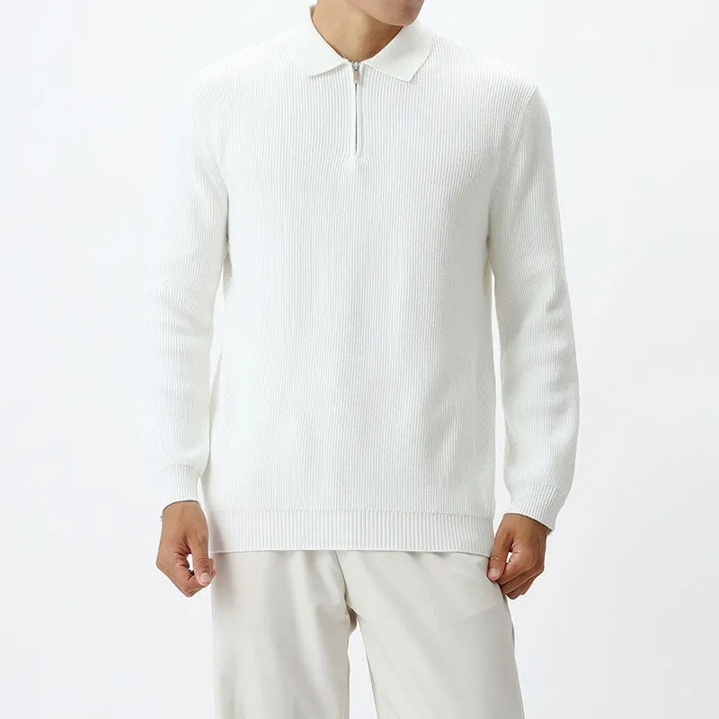 Light luxury men's lapel zipper knitted pullover in viscose blend, available in black and other colours