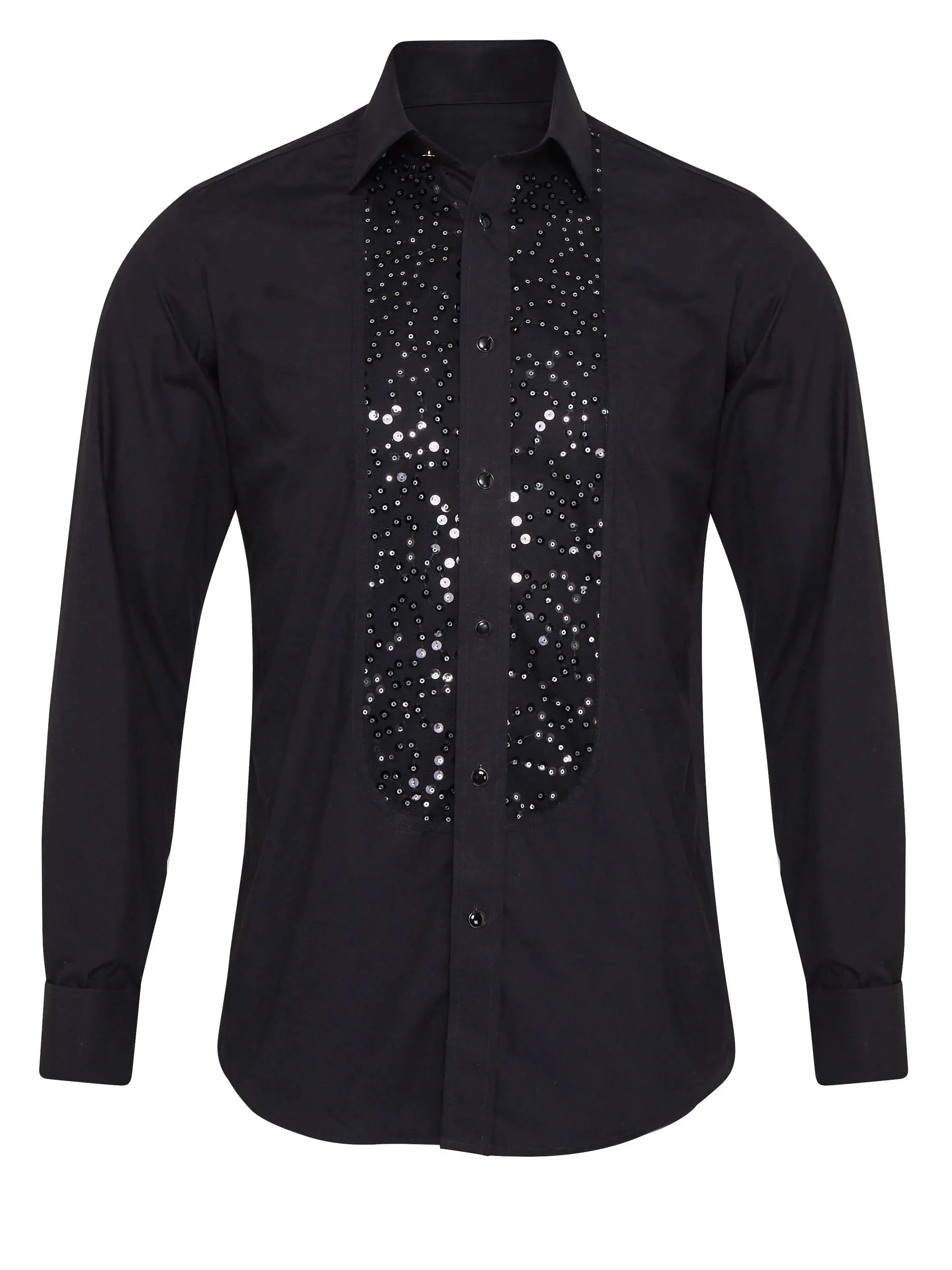 Black shirt with sequin detail, regular fit, polyester, size S to 3XL