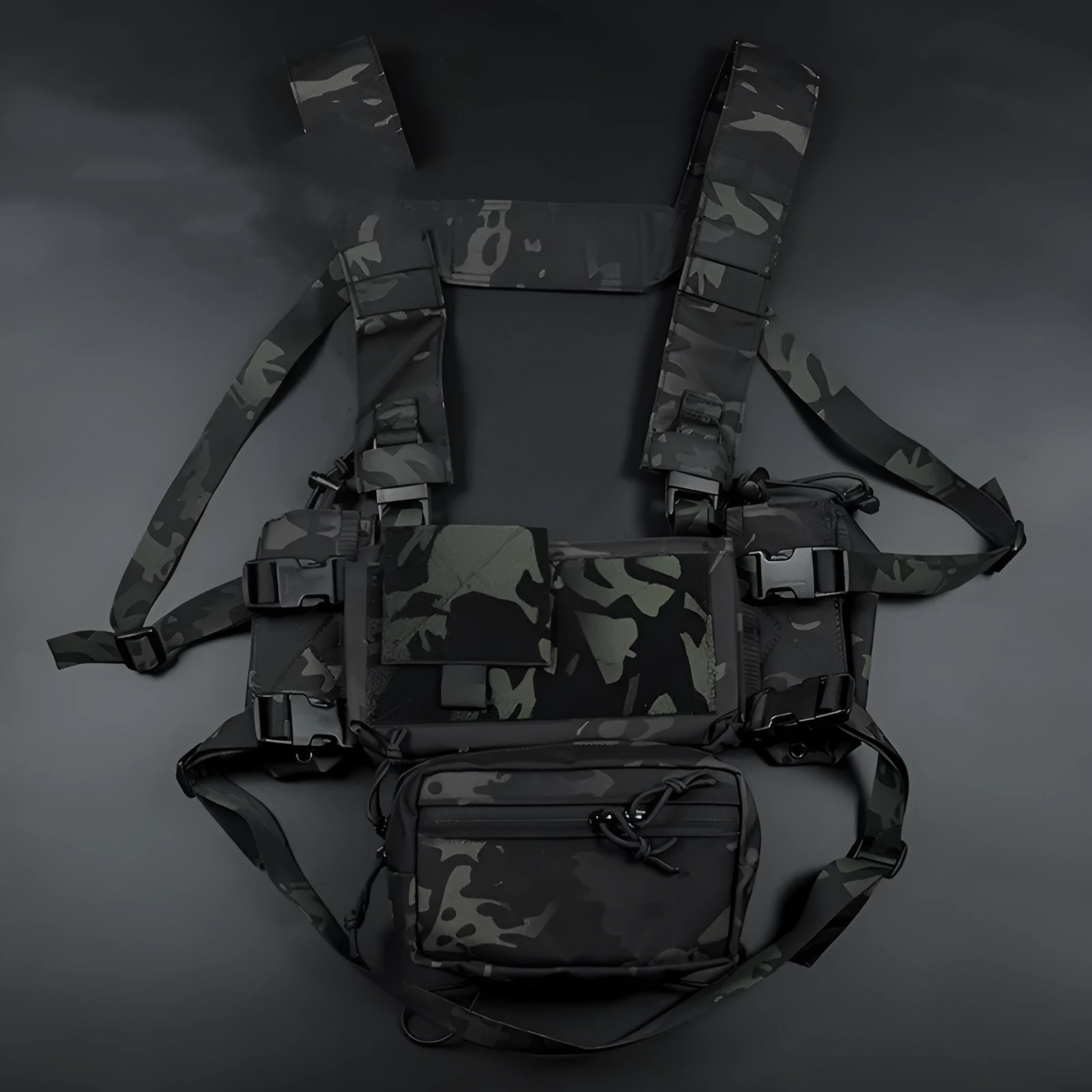 Built-in Quick Pull Sleeve MK4 tactical camouflage chest hanging vest for shooting sports, Black CP or CP