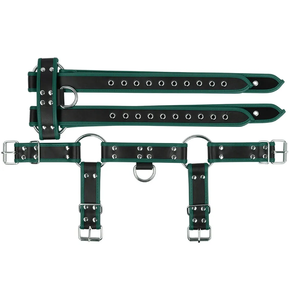 Strap corset toy in black with edge-wrapped PU binding for bondage play.