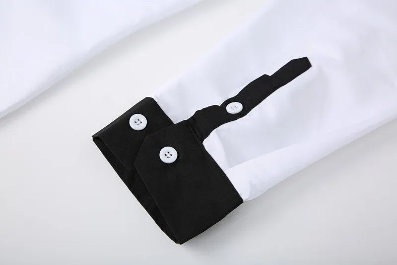 Long-sleeved colour-blocked shirt for teenage men in White with contrasting panels, figure-hugging cut