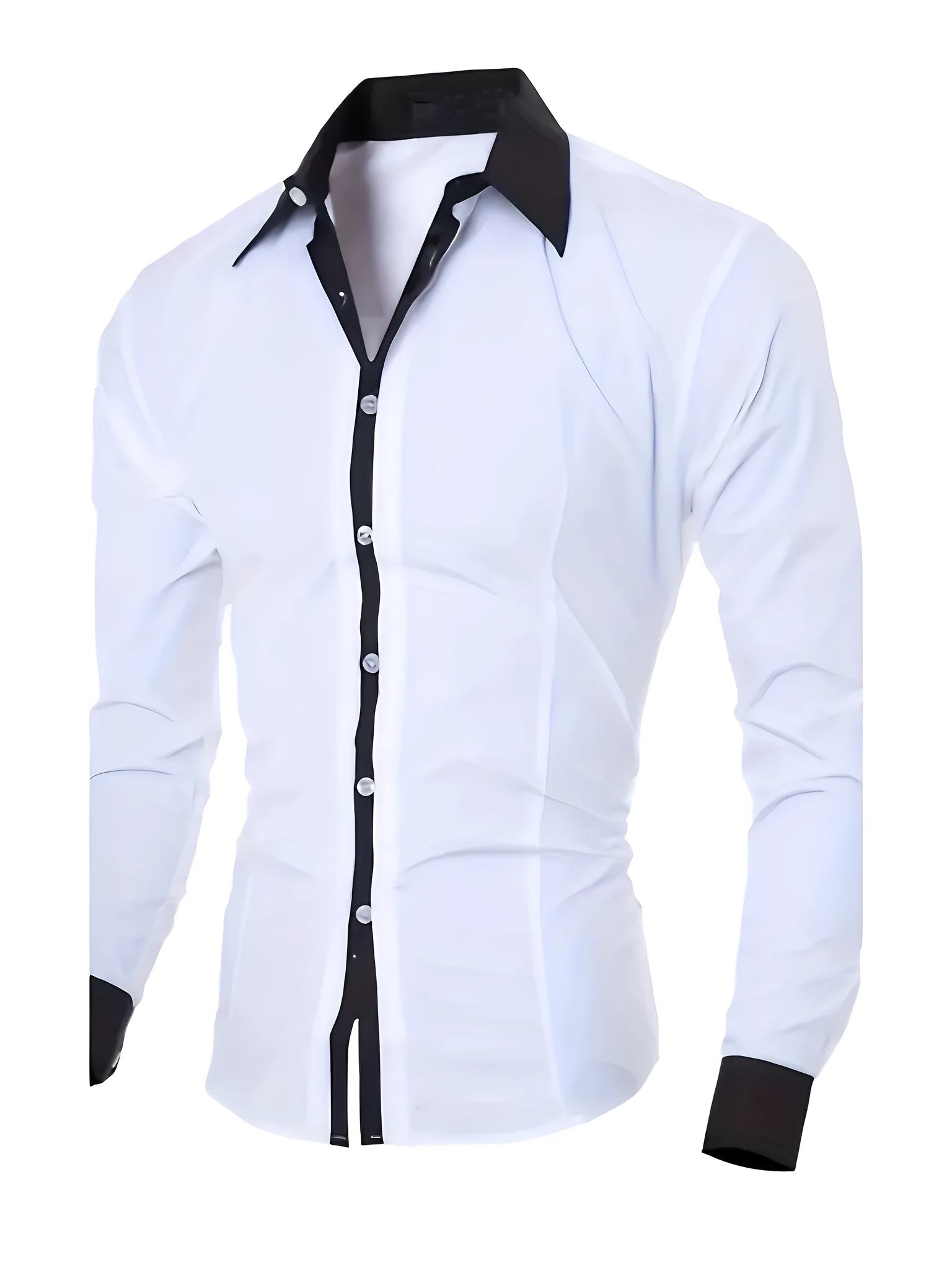 Long-sleeved colour-blocked shirt for teenage men in White with contrasting panels, figure-hugging cut