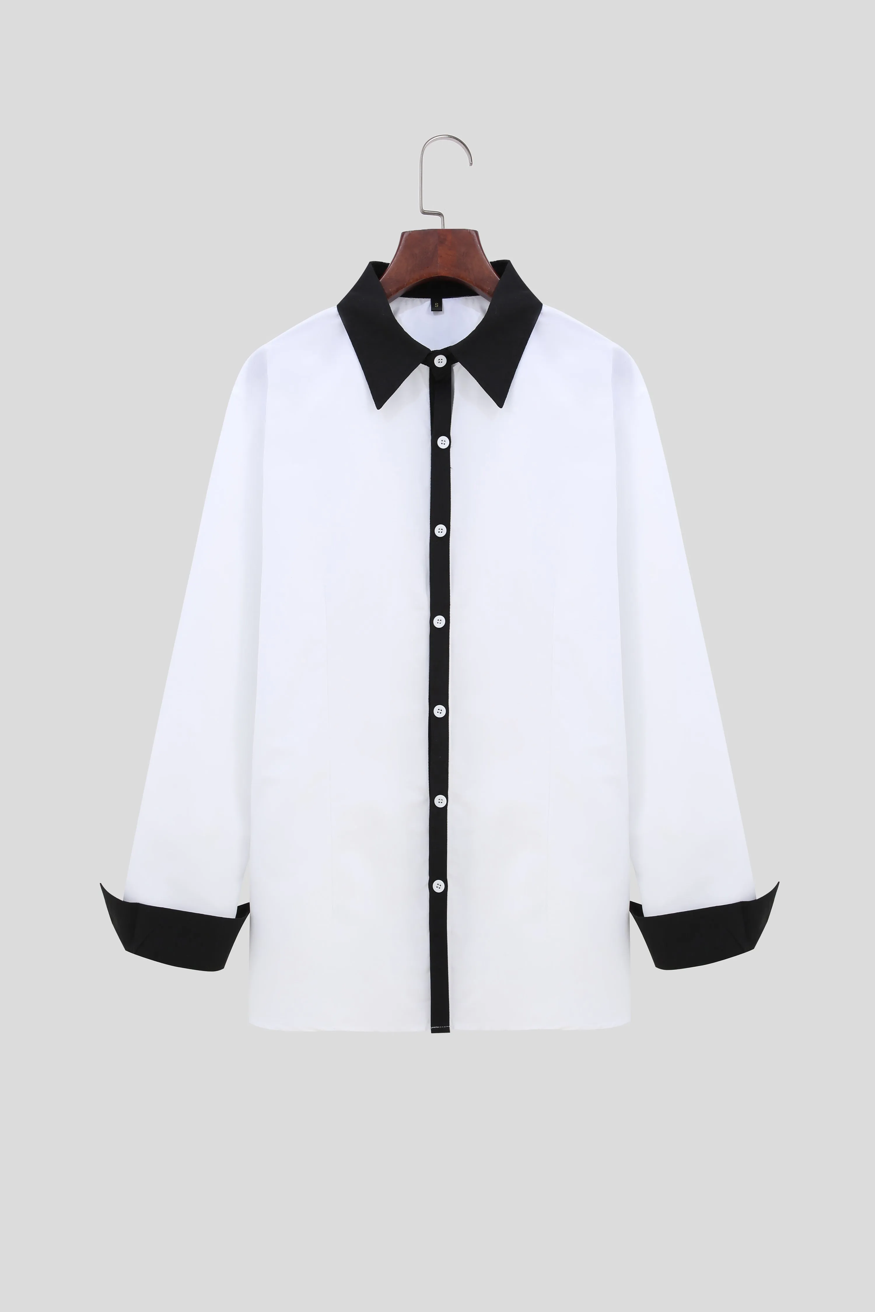 Long-sleeved colour-blocked shirt for teenage men in White with contrasting panels, figure-hugging cut