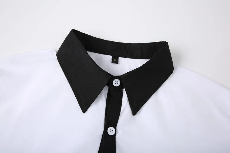 Long-sleeved colour-blocked shirt for teenage men in White with contrasting panels, figure-hugging cut