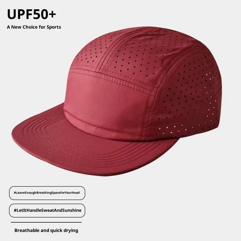 Beige style 1 polyester dome cap with hollow-out sun protection design for outdoor sports