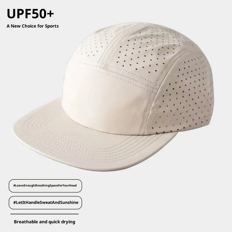 Beige style 1 polyester dome cap with hollow-out sun protection design for outdoor sports