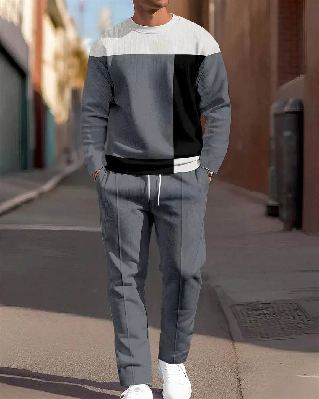 Women's casual two-piece sweatshirt and pants set with letter print, long sleeves, round neck, polyester fabric, multiple colours