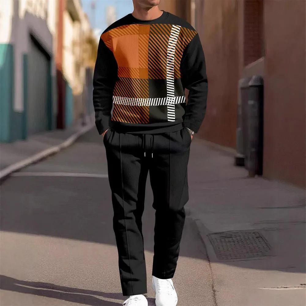 Women's casual two-piece sweatshirt and pants set with letter print, long sleeves, round neck, polyester fabric, multiple colours