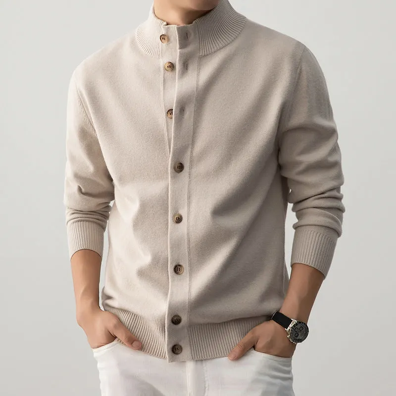 Men's thick semi-turtleneck sweater old money style in black, mocha brown, elegant beige, or lace gray