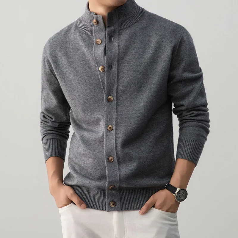 Men's thick semi-turtleneck sweater old money style in black, mocha brown, elegant beige, or lace gray