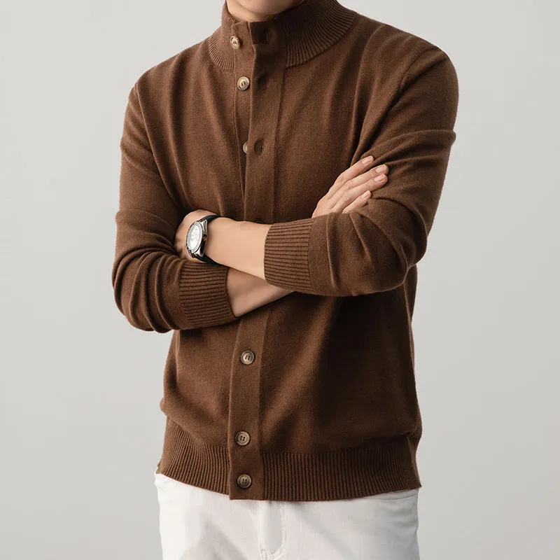 Men's thick semi-turtleneck sweater old money style in black, mocha brown, elegant beige, or lace gray