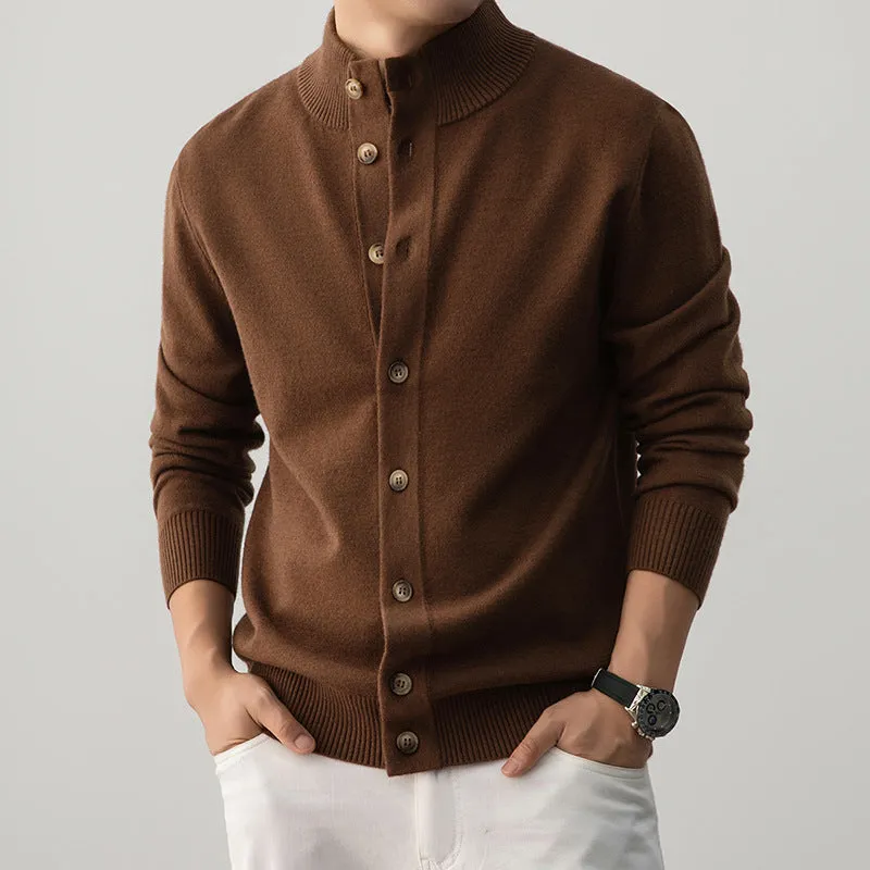 Men's thick semi-turtleneck sweater old money style in black, mocha brown, elegant beige, or lace gray