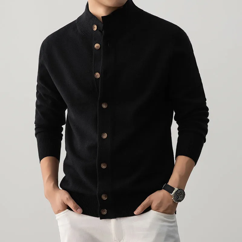Men's thick semi-turtleneck sweater old money style in black, mocha brown, elegant beige, or lace gray