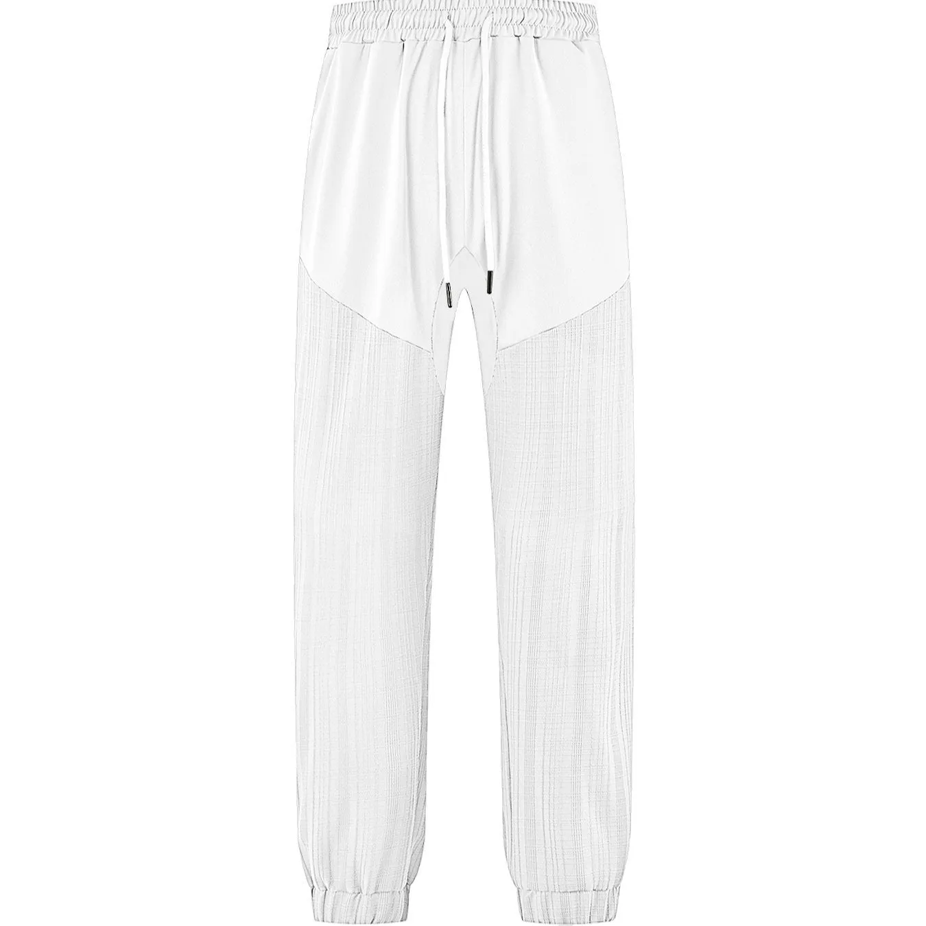 Simple loose thin linen-style sporty drawstring patchwork men's sweatpants in khaki