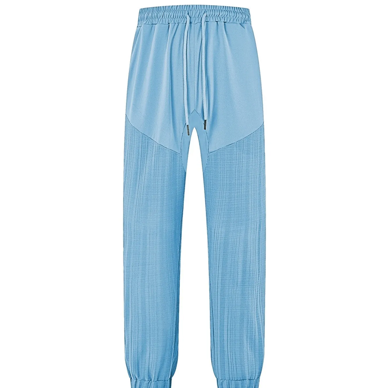 Simple loose thin linen-style sporty drawstring patchwork men's sweatpants in khaki