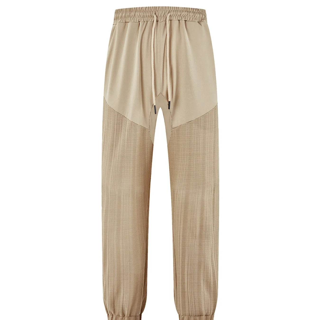 Simple loose thin linen-style sporty drawstring patchwork men's sweatpants in khaki