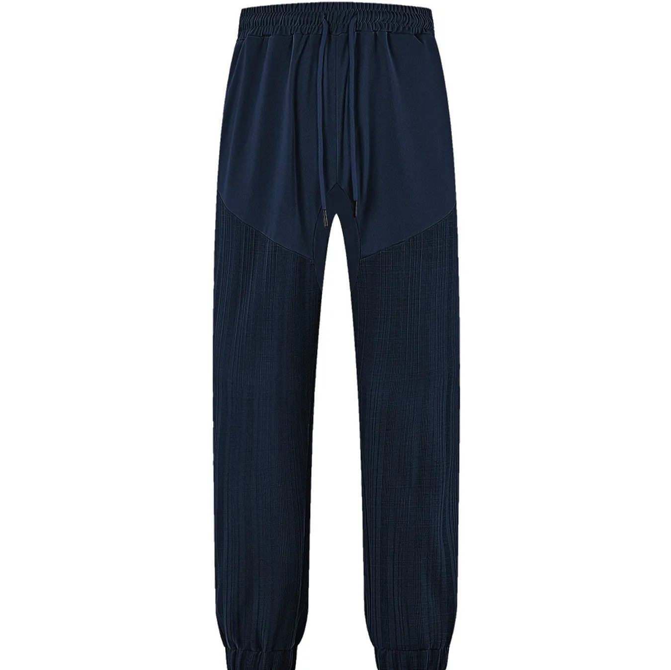 Simple loose thin linen-style sporty drawstring patchwork men's sweatpants in khaki