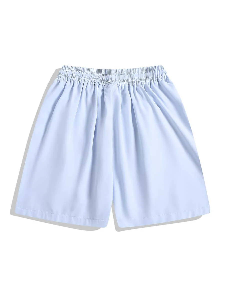 Black quick-drying sports shorts with elastic waistband and loose straight-leg design