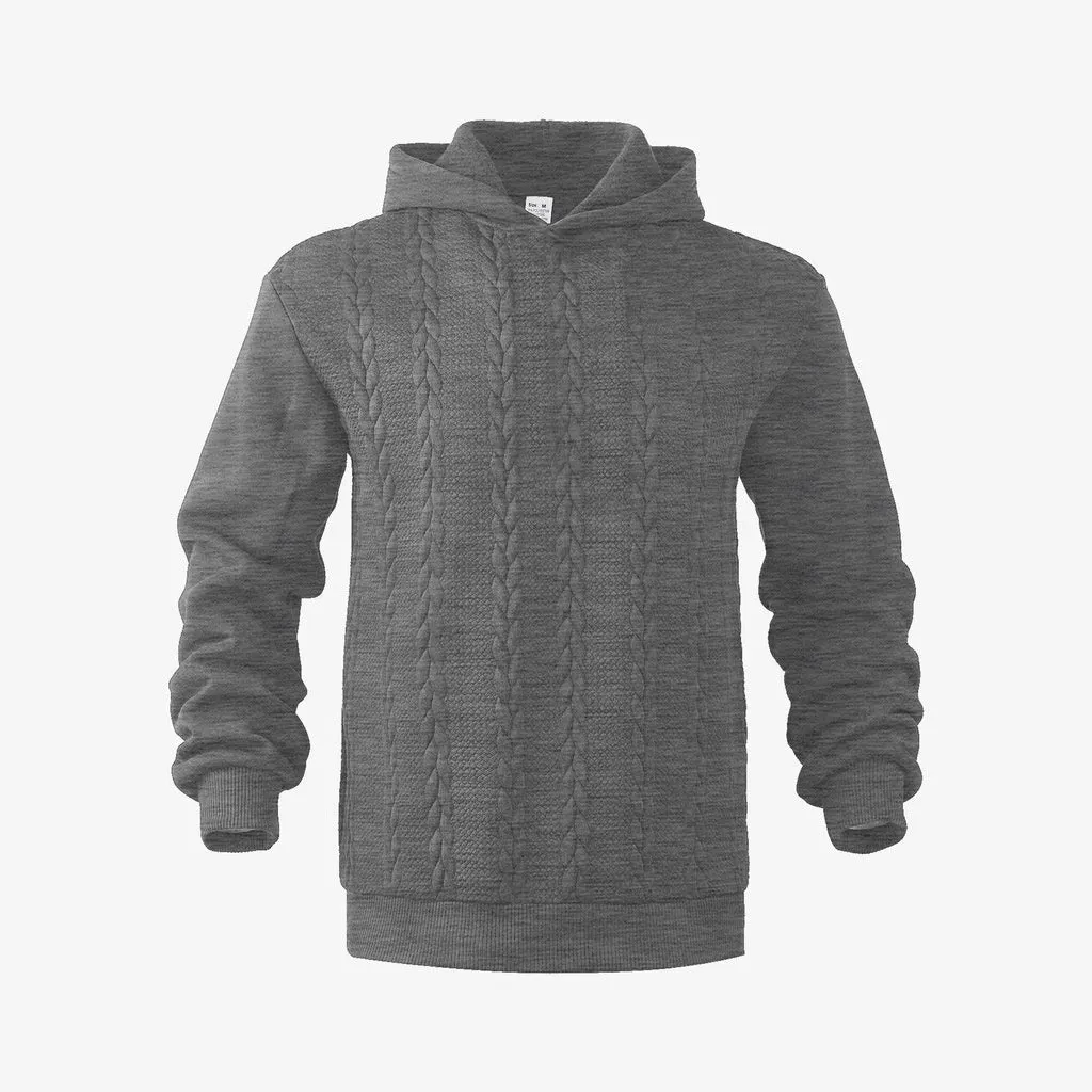 Men's solid colour hooded pullover sweatshirt in loose fit polyester fabric, long sleeve casual top available in multiple colours