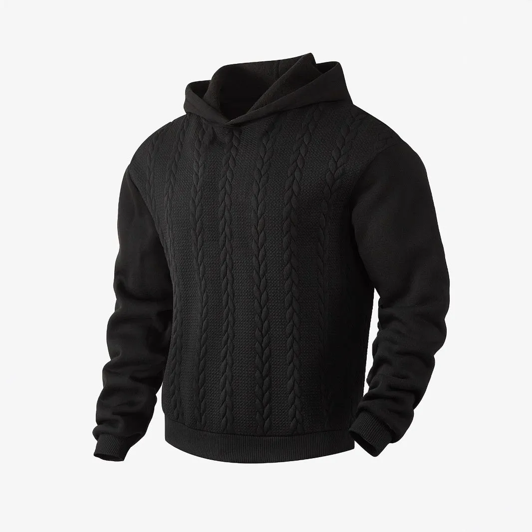 Men's solid colour hooded pullover sweatshirt in loose fit polyester fabric, long sleeve casual top available in multiple colours