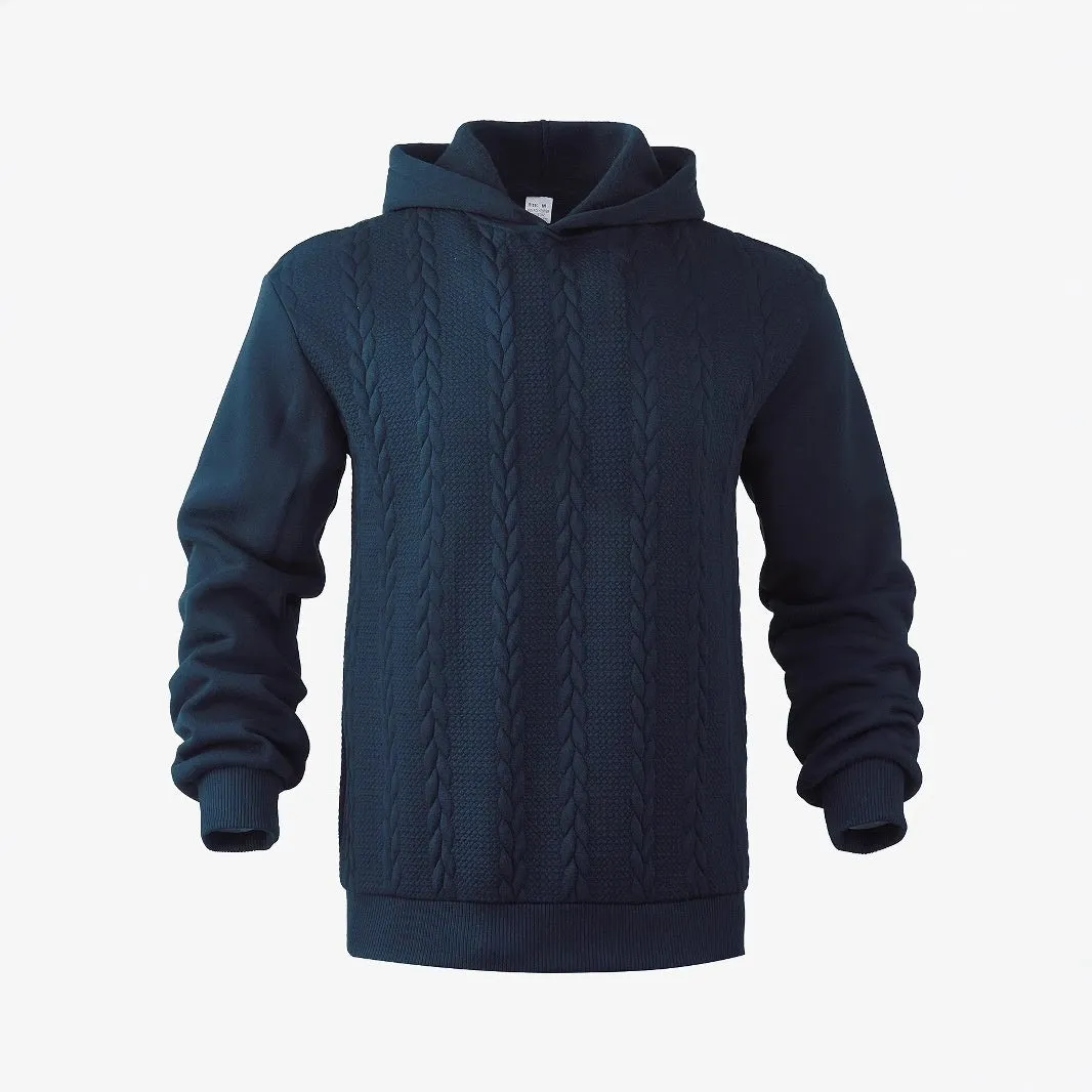 Men's solid colour hooded pullover sweatshirt in loose fit polyester fabric, long sleeve casual top available in multiple colours