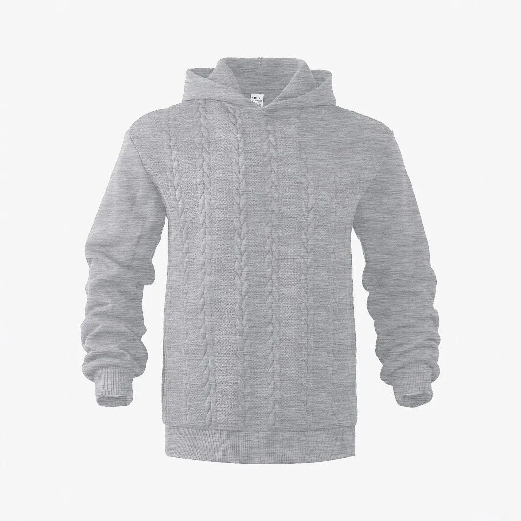 Men's solid colour hooded pullover sweatshirt in loose fit polyester fabric, long sleeve casual top available in multiple colours