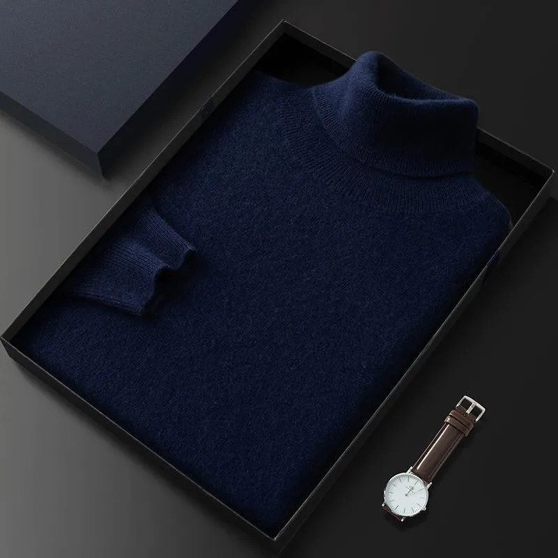 Men's mercerised cashmere base layer sweater in beige, minimalist style