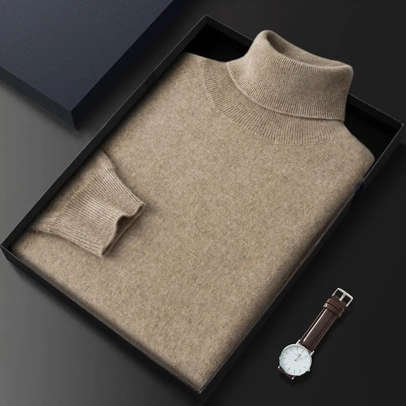 Men's mercerised cashmere base layer sweater in beige, minimalist style