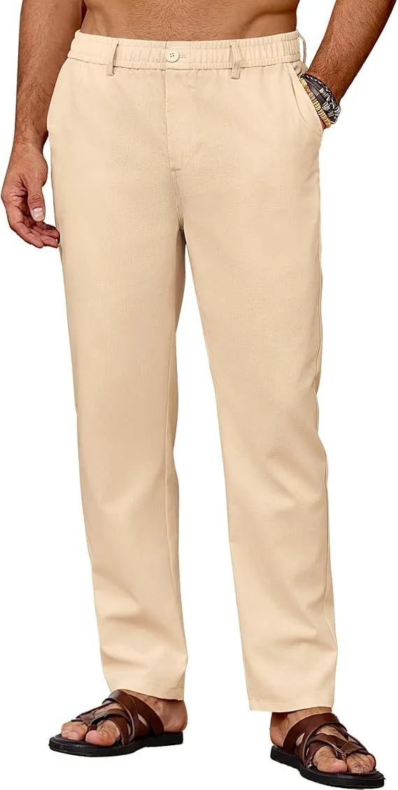 Men's casual breathable drawstring polyester straight pants in black with slight stretch