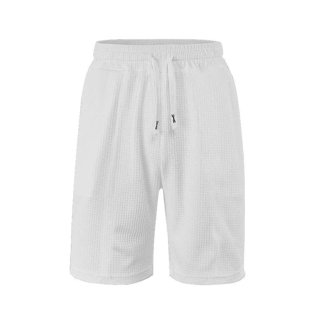 Men's quick-dry solid colour casual shorts in loose fit polyester, shown in navy blue