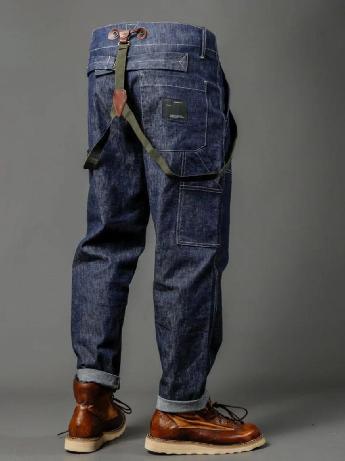 Men's straight strap trousers in GB37 blue jeans colour, polyester fabric, front view
