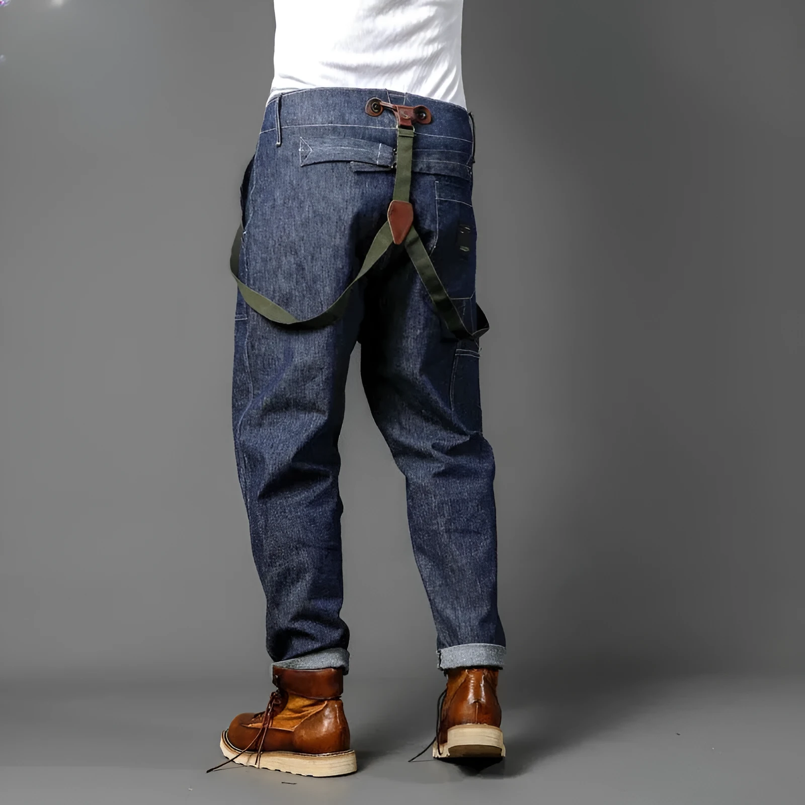 Men's straight strap trousers in GB37 blue jeans colour, polyester fabric, front view