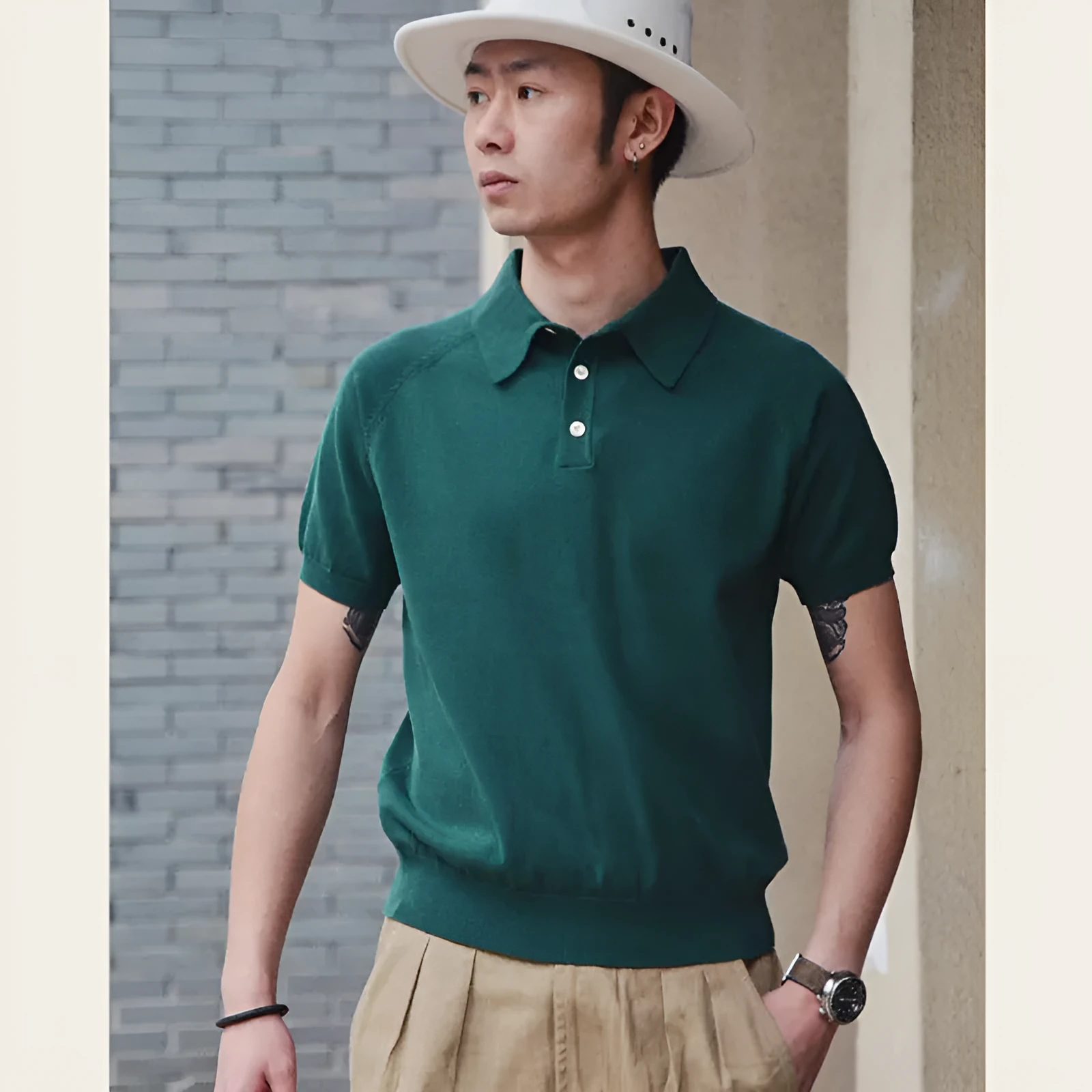 Retro slim fit cotton short-sleeved T-shirt in solid colour options