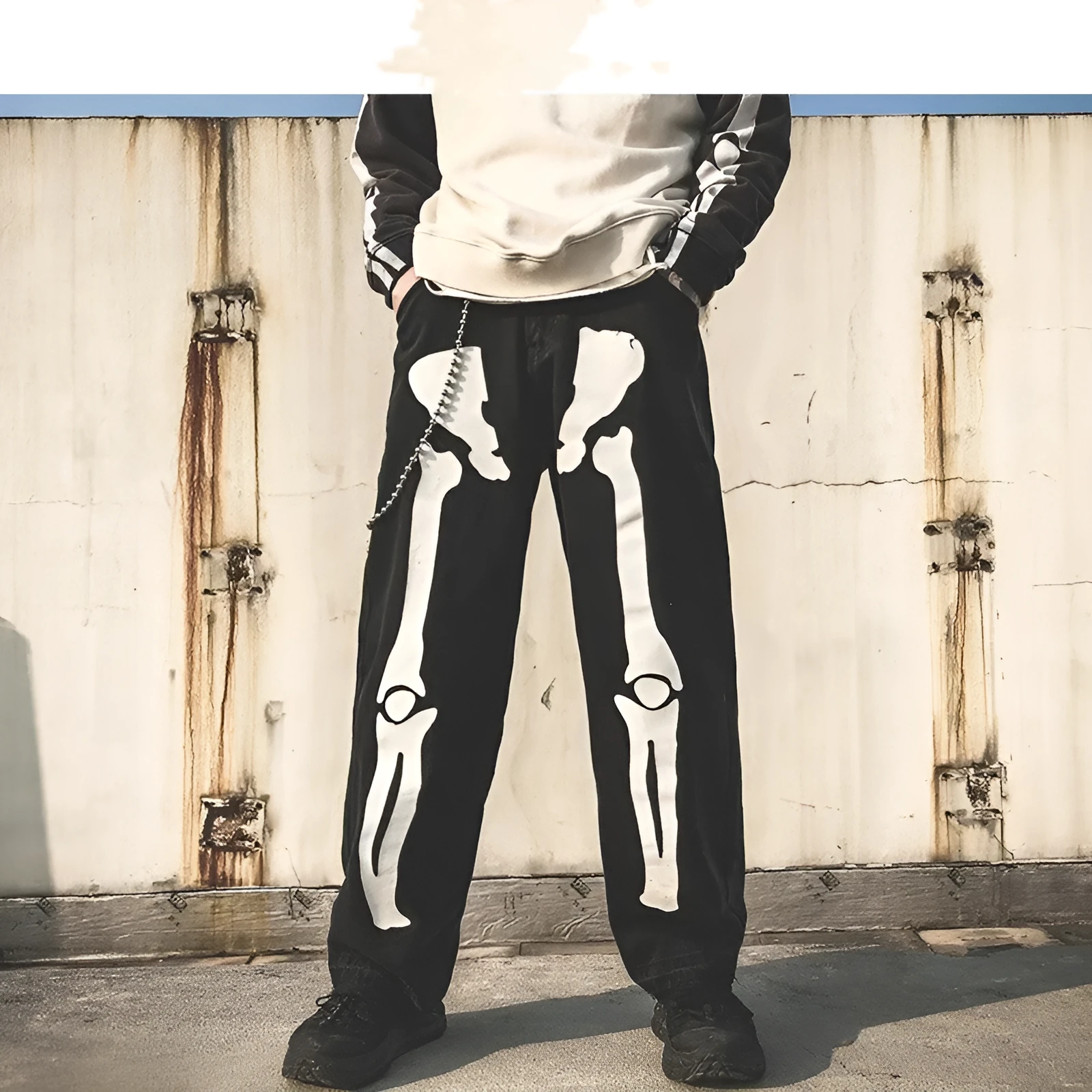 Mens high-waist denim harem pants in black five-point length streetwear style