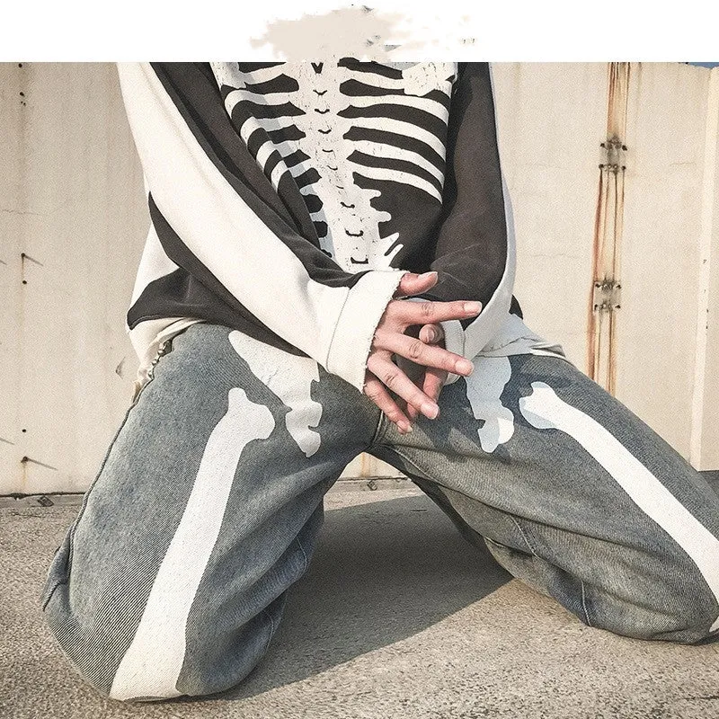 Mens high-waist denim harem pants in black five-point length streetwear style