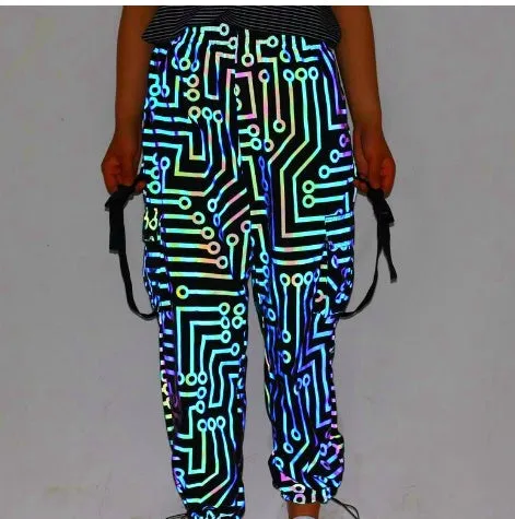 Black hooded reflective jacket for dance, polyester fabric, straight hem, front view on model