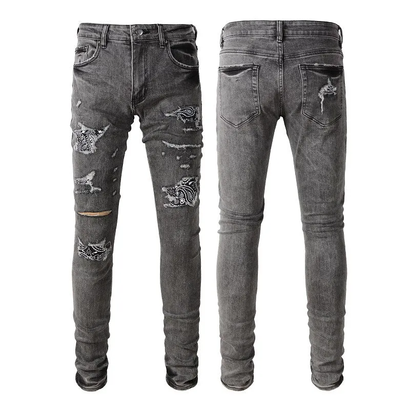 Stretch slim-fit skinny jeans for men in dark denim tapered trousers mid waist zip fly
