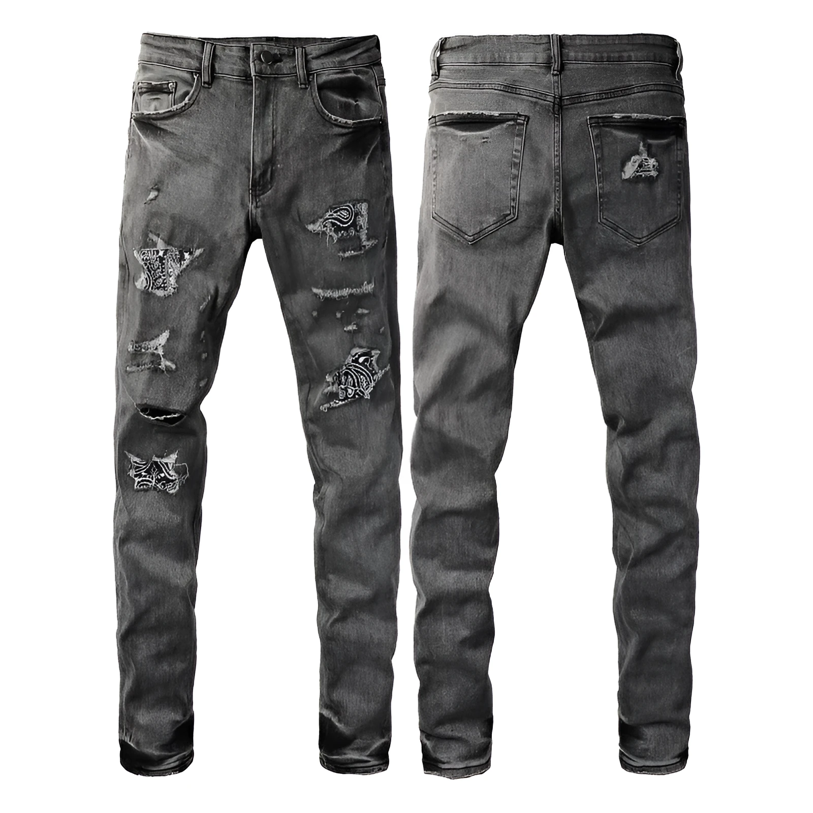 Stretch slim-fit skinny jeans for men in dark denim tapered trousers mid waist zip fly