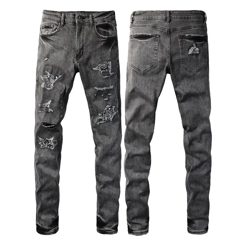 Stretch slim-fit skinny jeans for men in dark denim tapered trousers mid waist zip fly