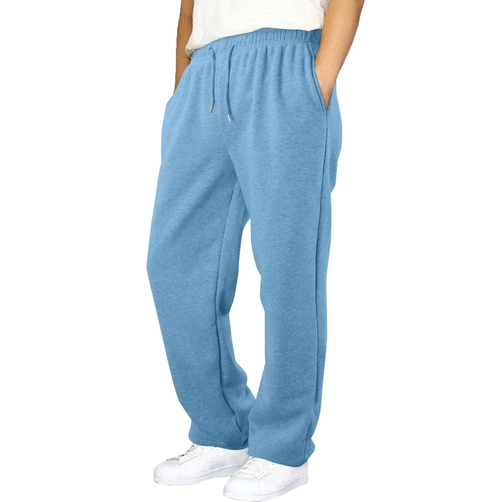 Men's straight loose casual sweatpants in autumn colours, thick fabric, mid waist, elastic waistband