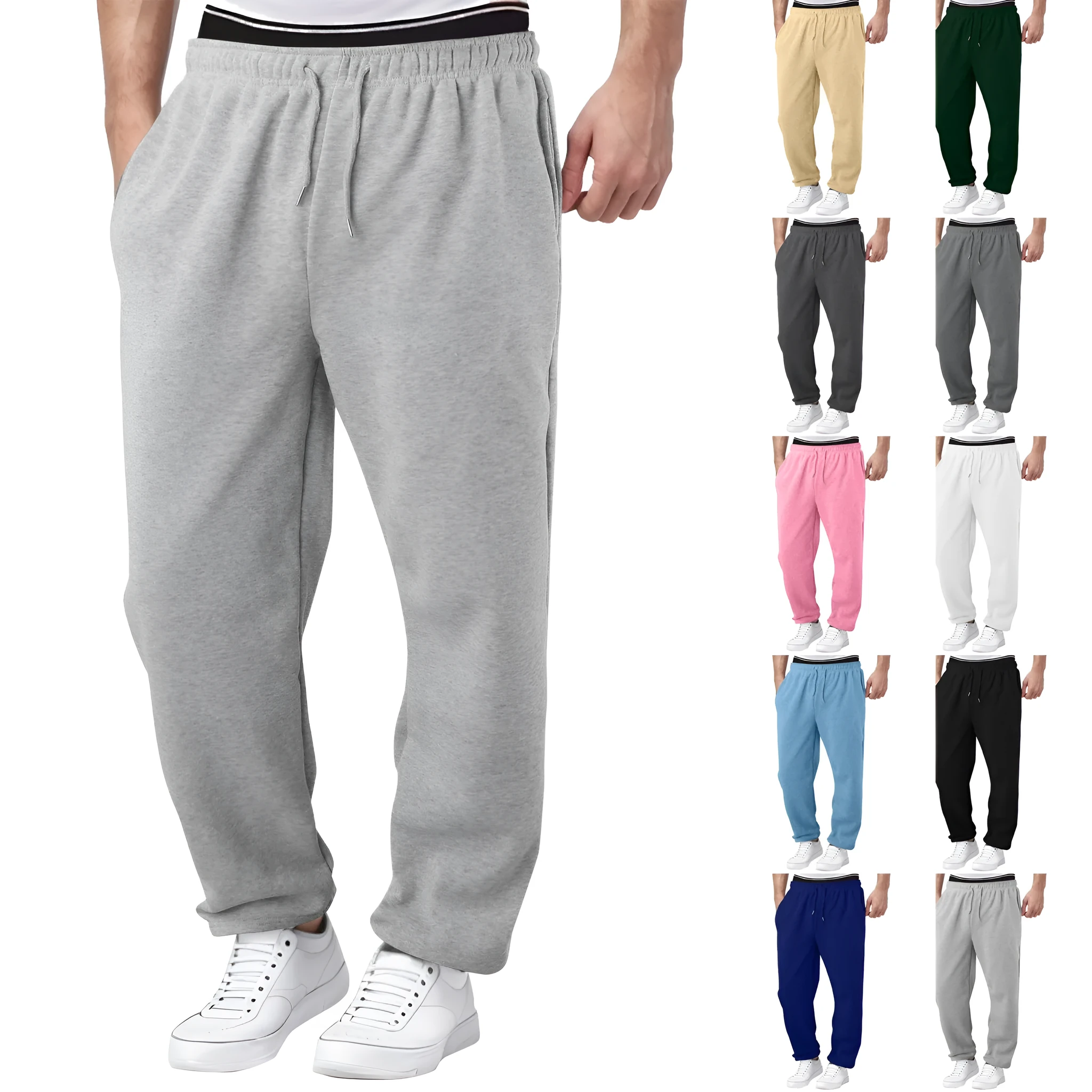 Men's straight loose casual sweatpants in autumn colours, thick fabric, mid waist, elastic waistband