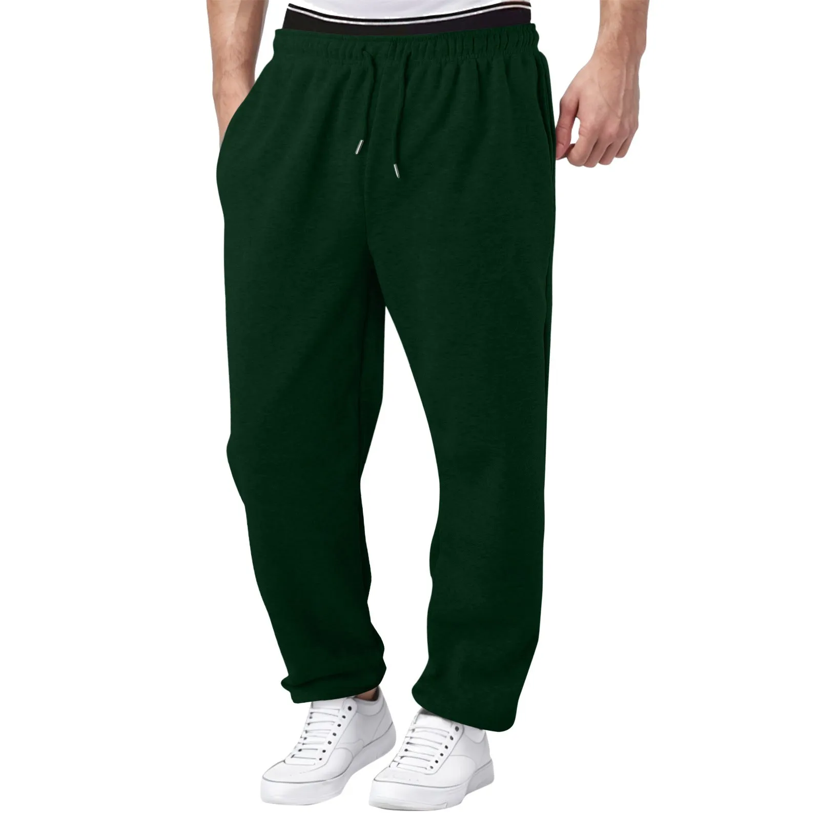 Men's straight loose casual sweatpants in autumn colours, thick fabric, mid waist, elastic waistband