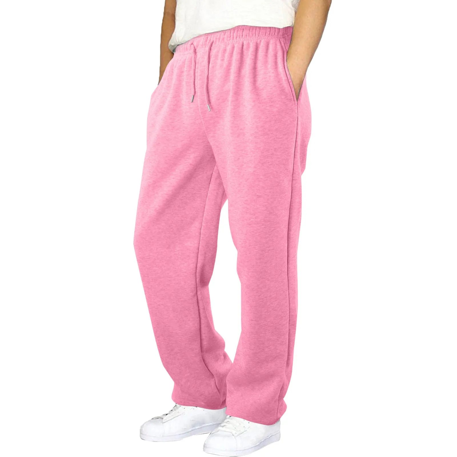 Men's straight loose casual sweatpants in autumn colours, thick fabric, mid waist, elastic waistband