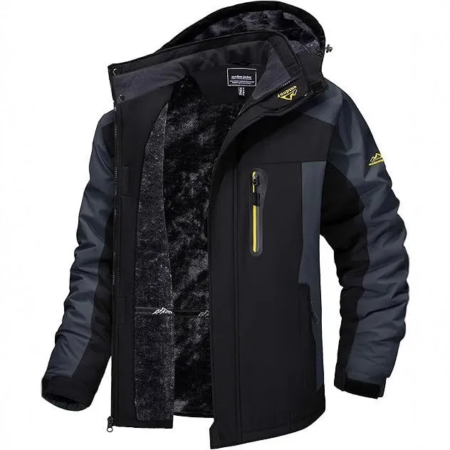 Men's casual hooded warm cotton coat in solid colour, polyester fabric, front view