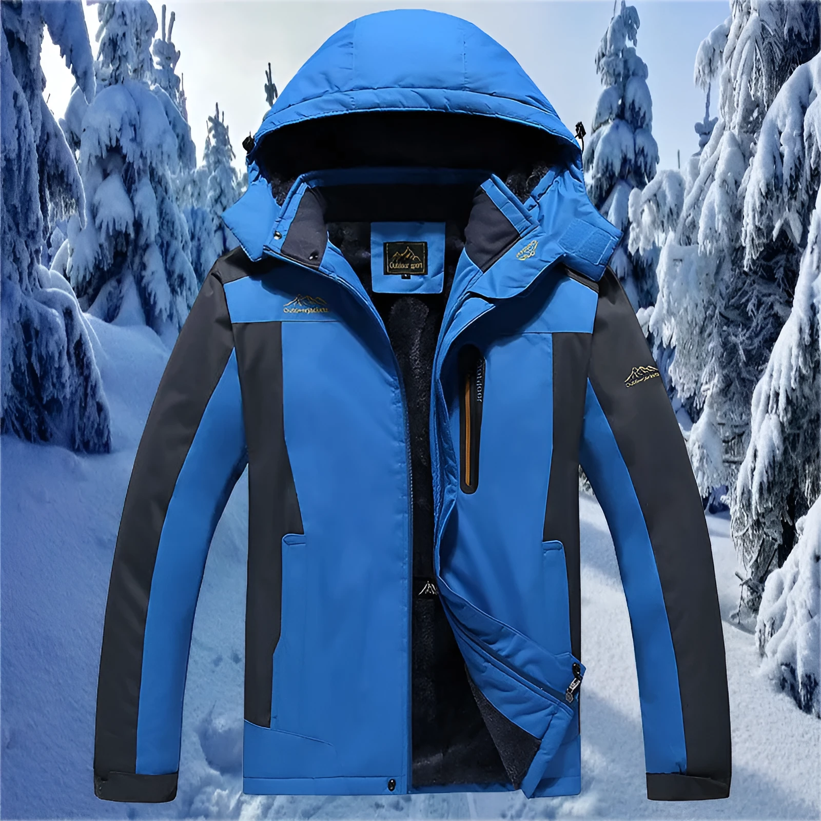 Men's casual hooded warm cotton coat in solid colour, polyester fabric, front view