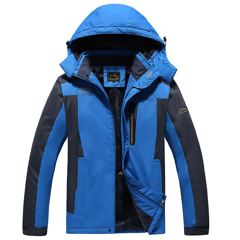 Men's casual hooded warm cotton coat in solid colour, polyester fabric, front view