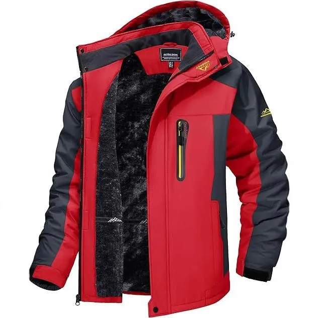 Men's casual hooded warm cotton coat in solid colour, polyester fabric, front view