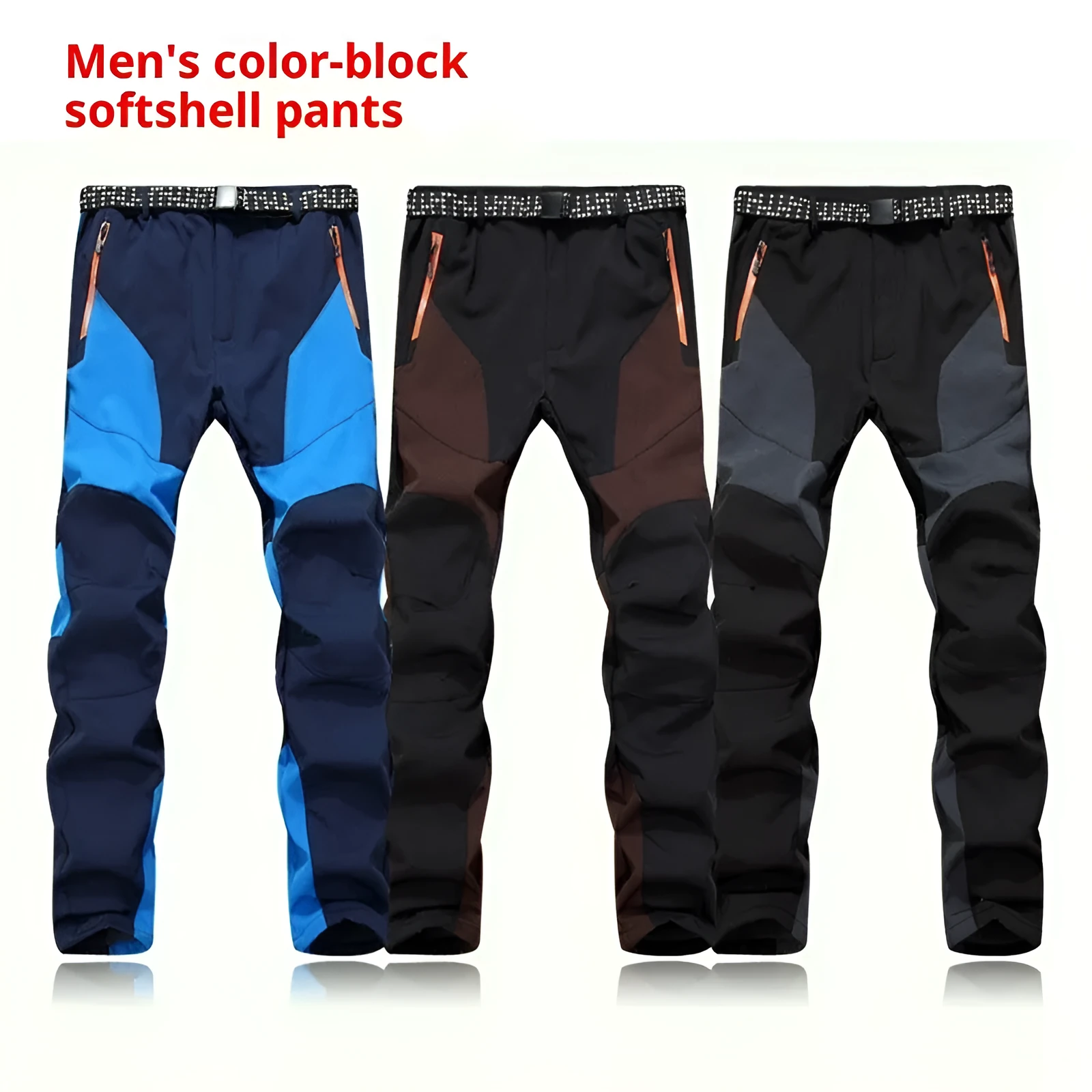 Men's outdoor breathable waterproof windproof colour-matching polyester pants in navy blue lake blue