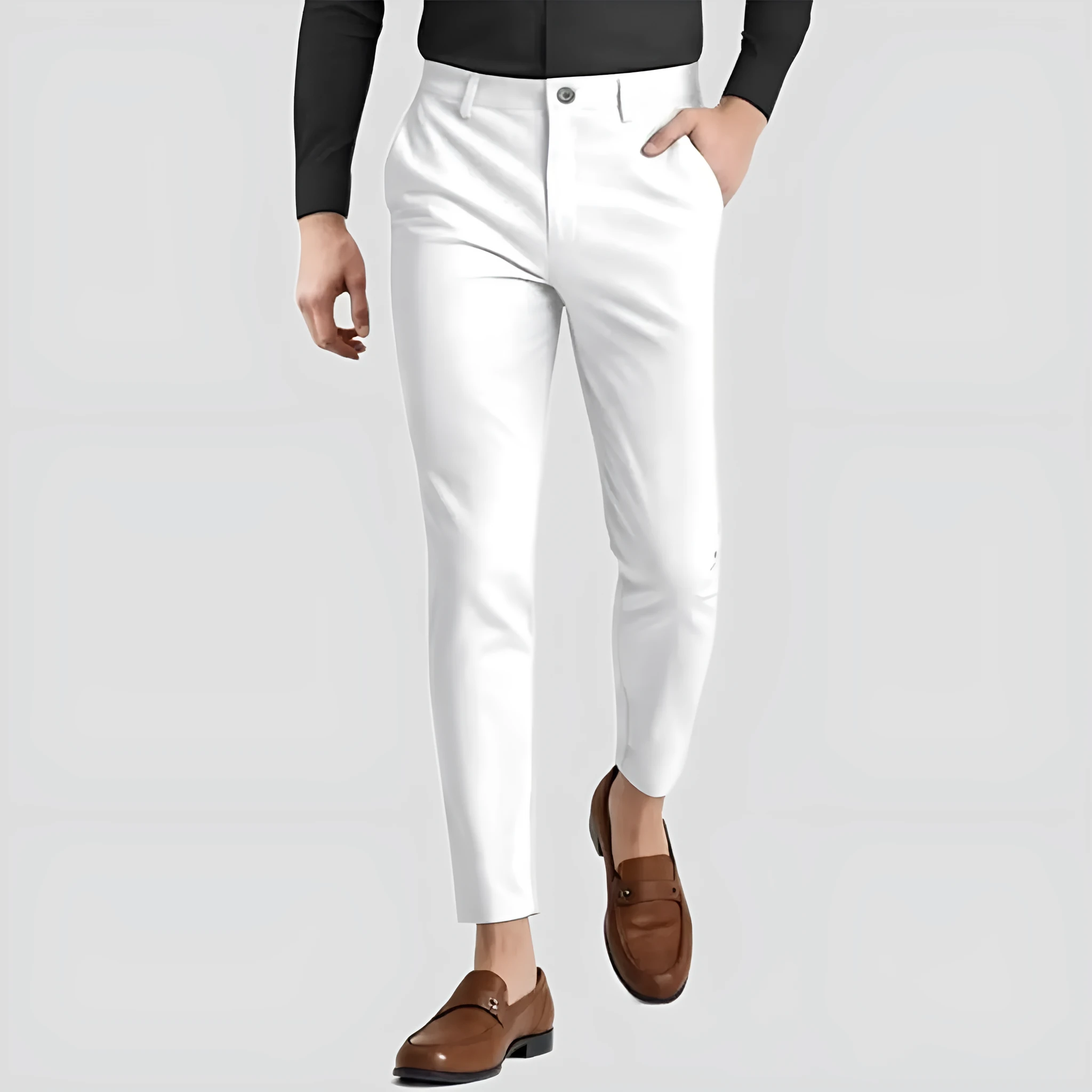 Men's slim fit elastic damask casual pants in cotton, British style, available in multiple colours