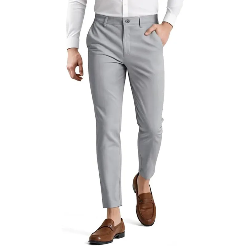 Men's slim fit elastic damask casual pants in cotton, British style, available in multiple colours